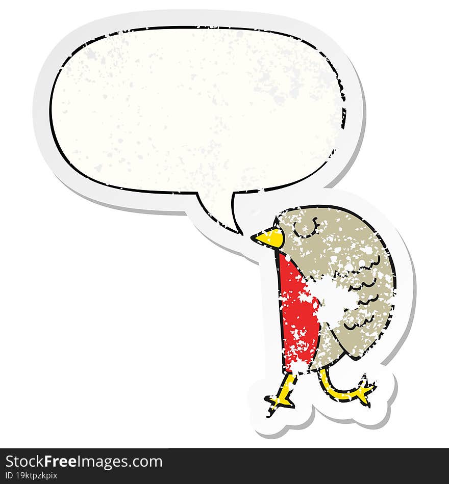 Cartoon Bird And Speech Bubble Distressed Sticker