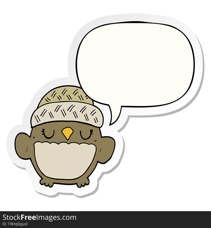 Cute Cartoon Owl In Hat And Speech Bubble Sticker