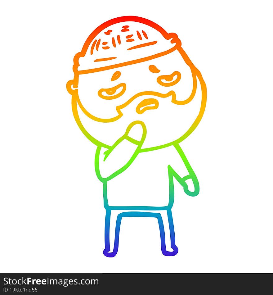 rainbow gradient line drawing cartoon worried man with beard