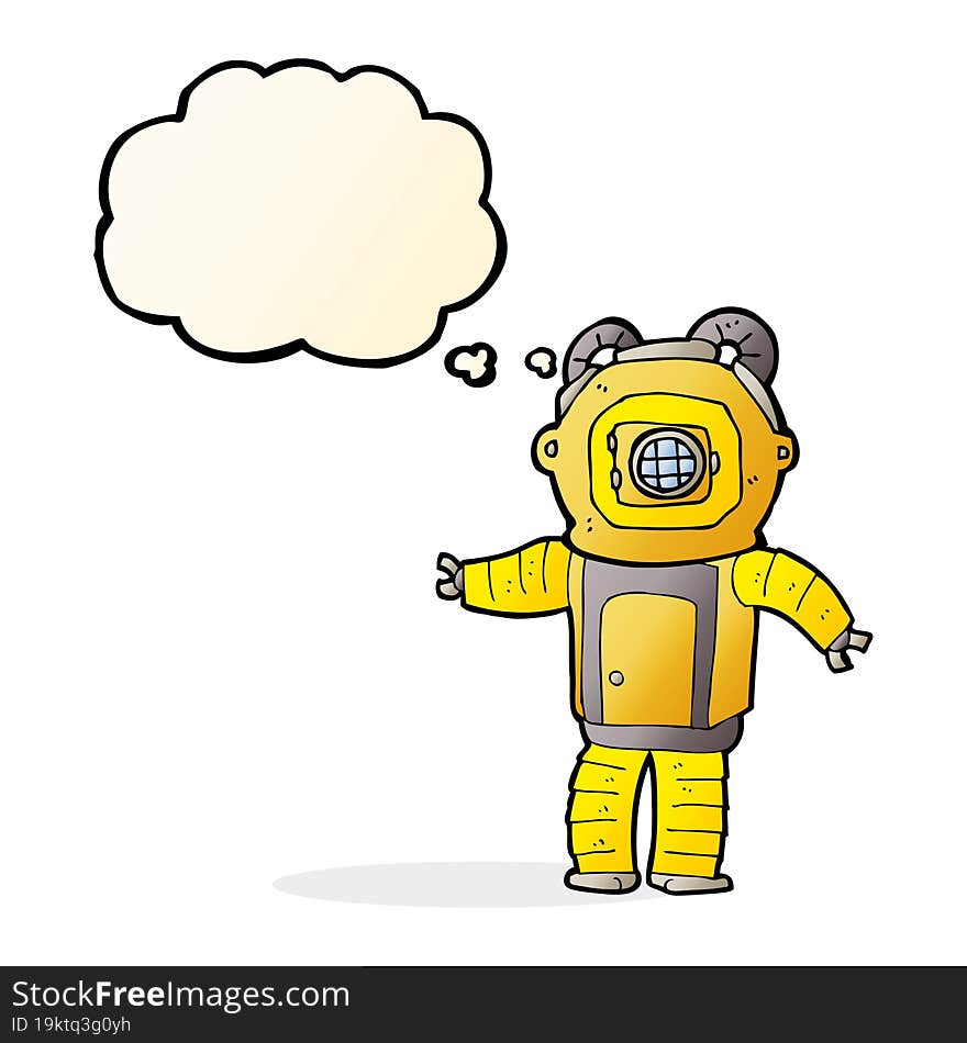 Cartoon Deep Sea Diver  With Thought Bubble