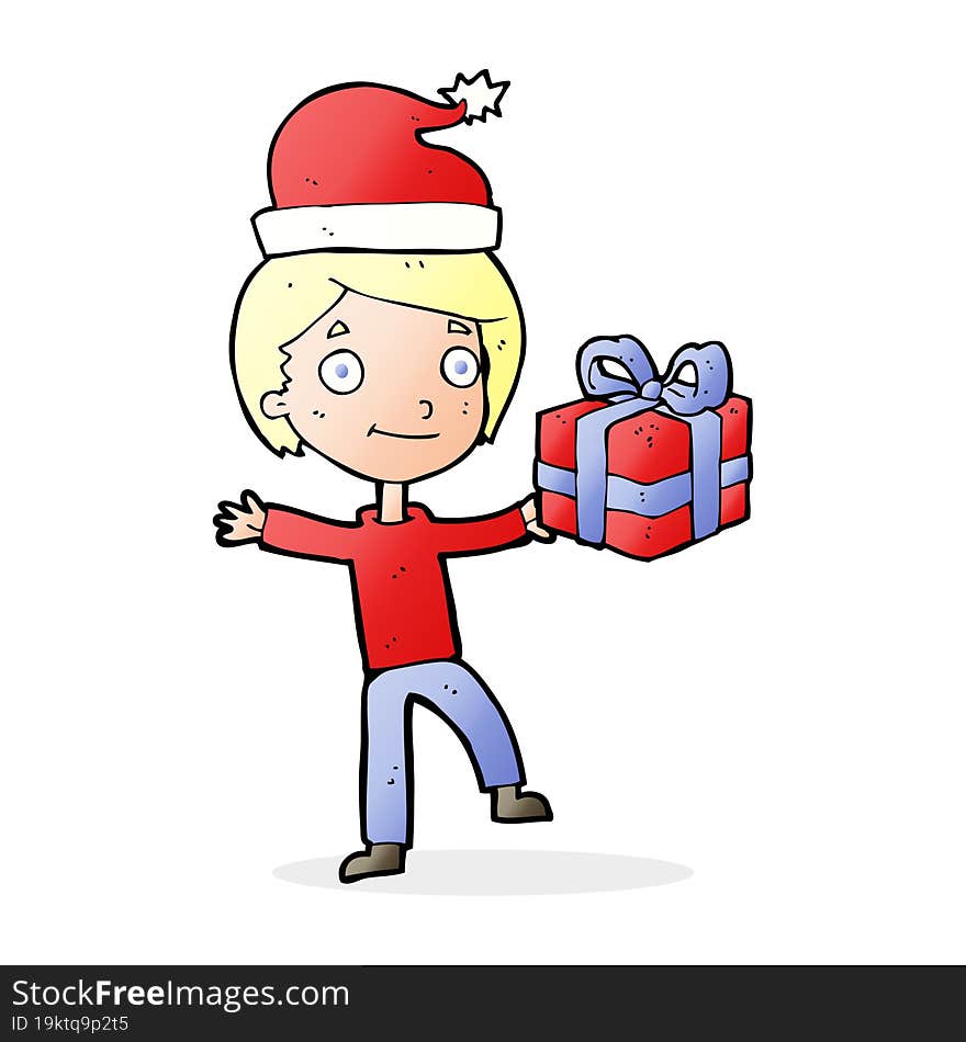 cartoon boy with present