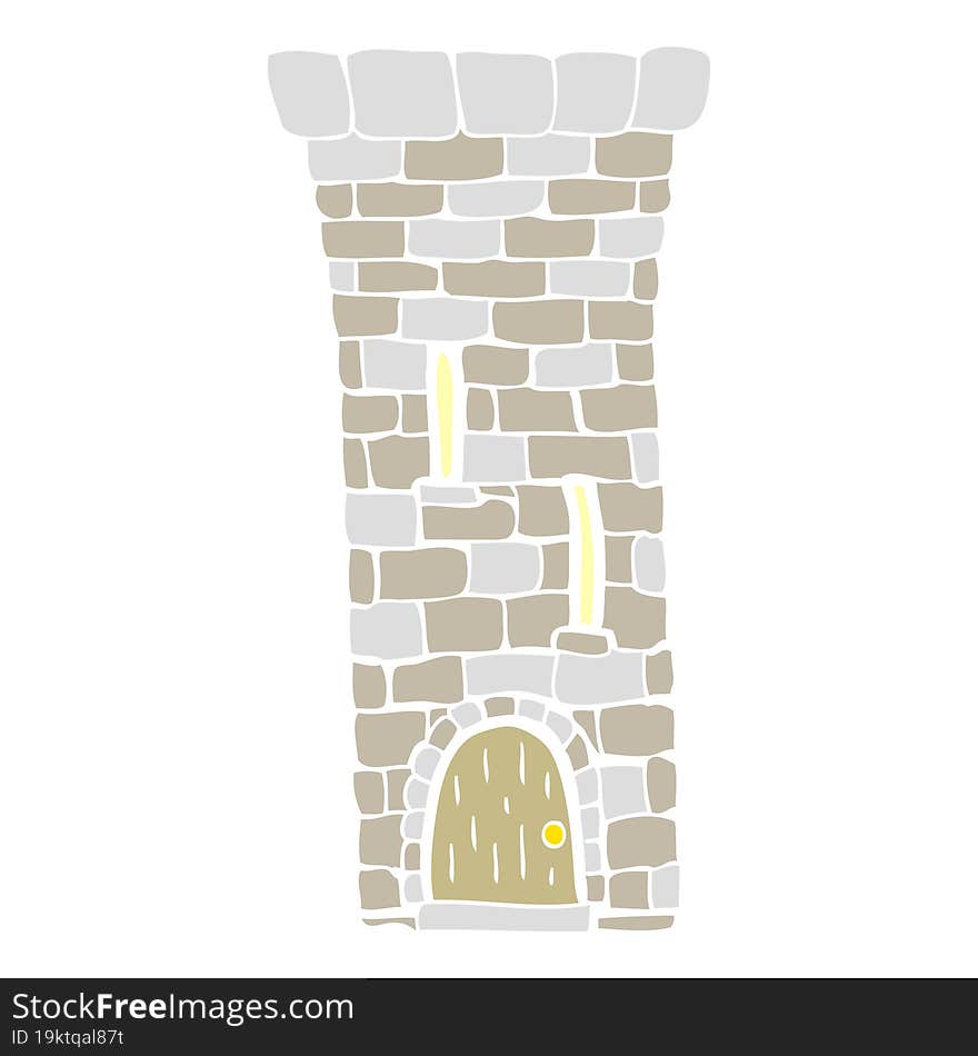 Flat Color Illustration Of A Cartoon Old Castle Tower