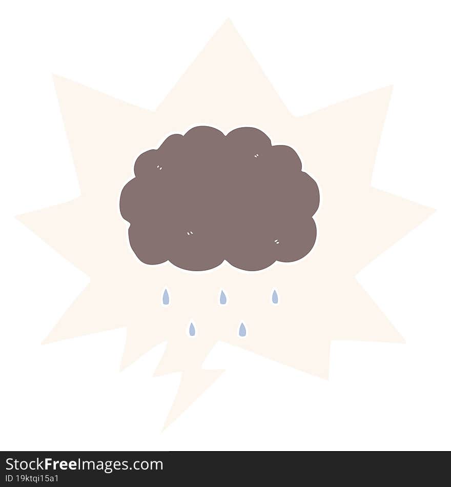 cartoon cloud raining and speech bubble in retro style