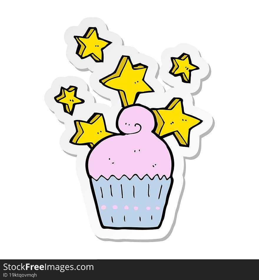 Sticker Of A Cartoon Magical Cupcake