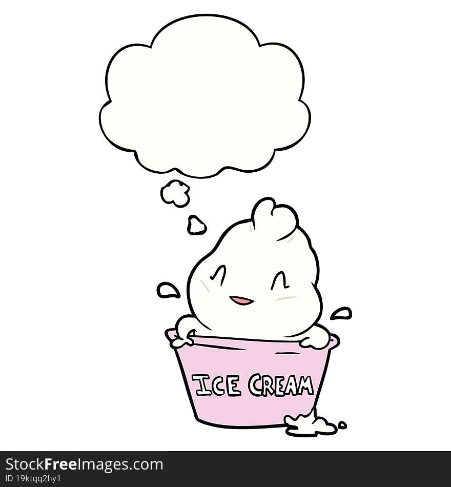 Cute Cartoon Ice Cream And Thought Bubble