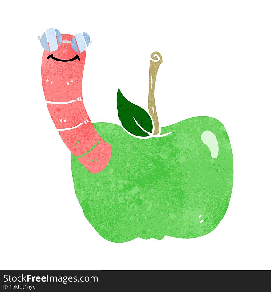 cartoon apple with worm