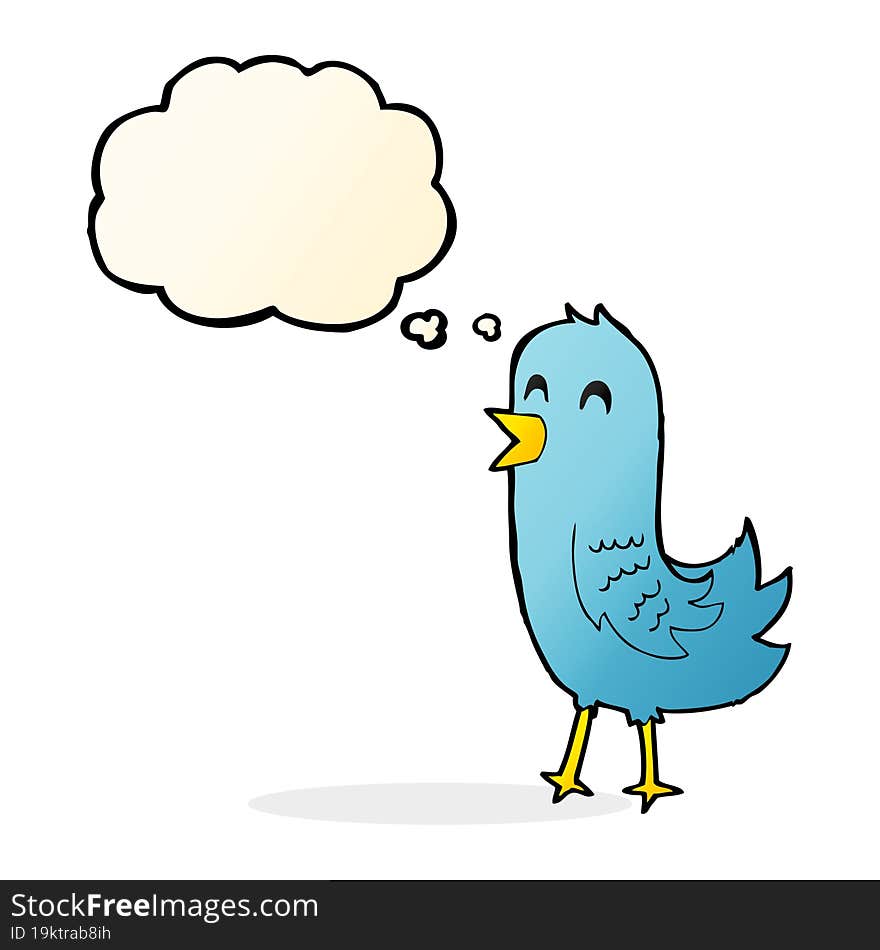 cartoon happy bird with thought bubble