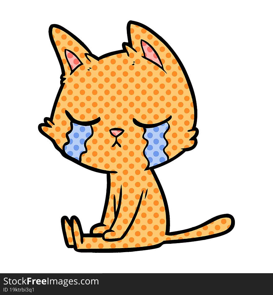 crying cartoon cat sitting. crying cartoon cat sitting