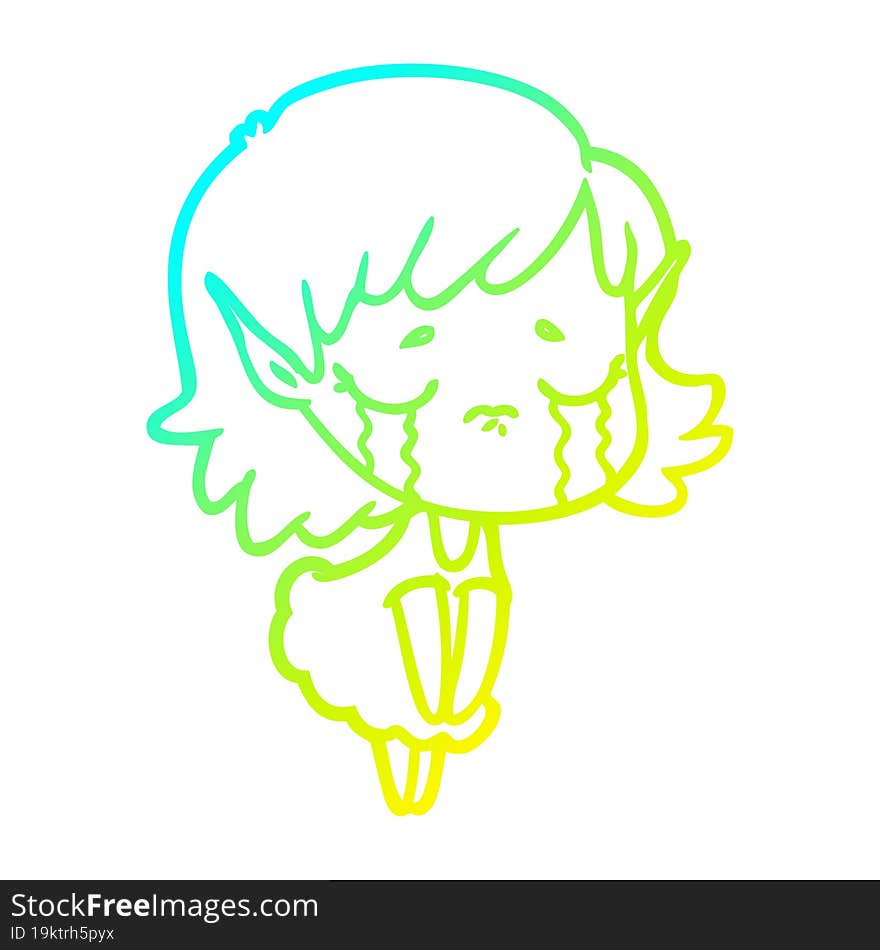 cold gradient line drawing cartoon crying elf girl