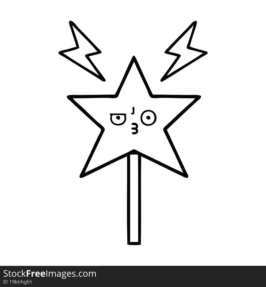 line drawing cartoon of a magic wand