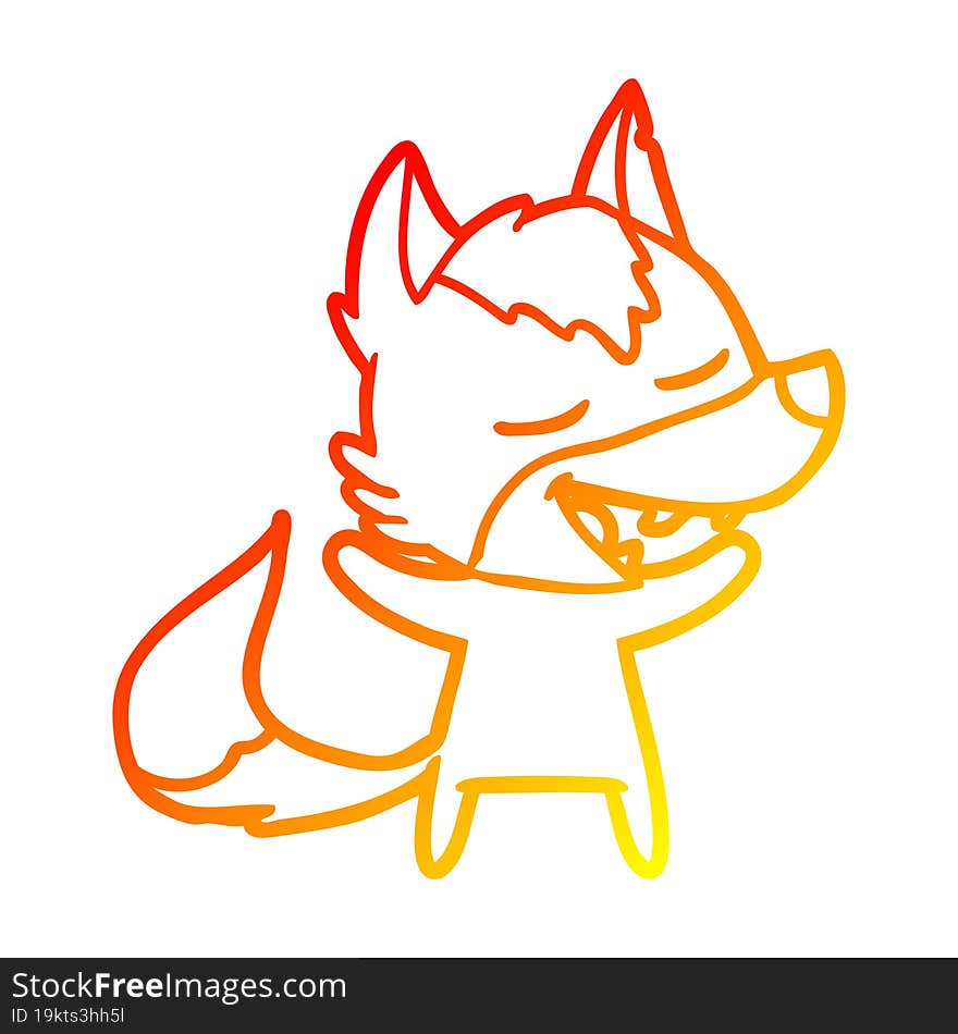 warm gradient line drawing cartoon wolf laughing