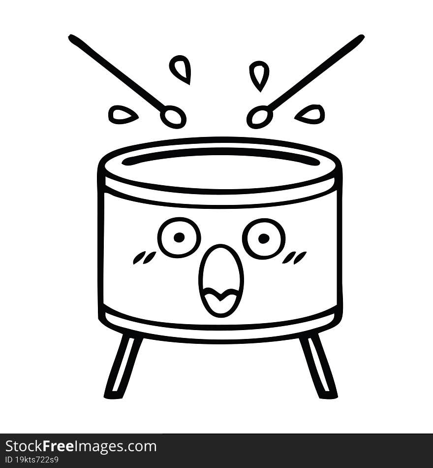 line drawing cartoon of a drum. line drawing cartoon of a drum