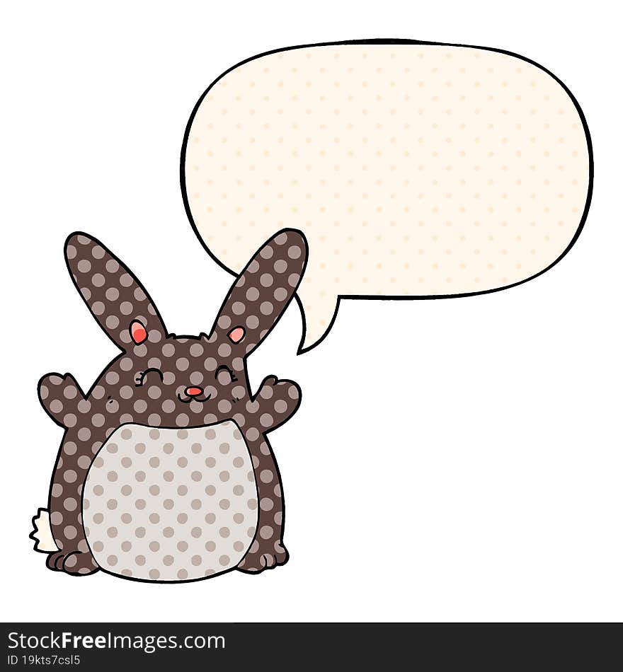 Cartoon Rabbit And Speech Bubble In Comic Book Style