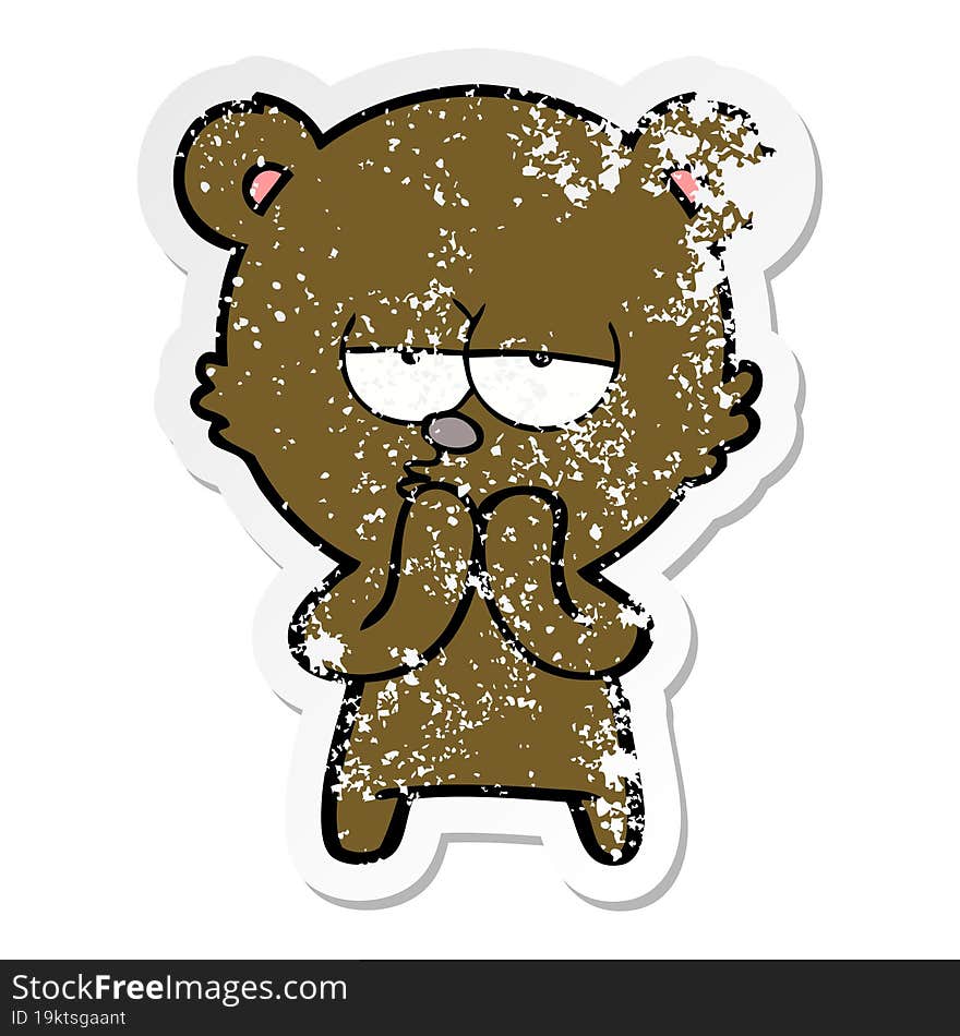 Distressed Sticker Of A Bored Bear Cartoon