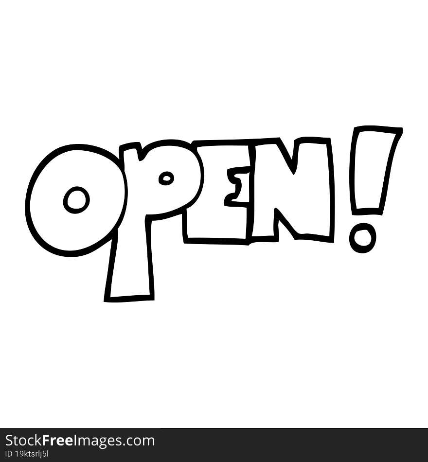 black and white cartoon open sign