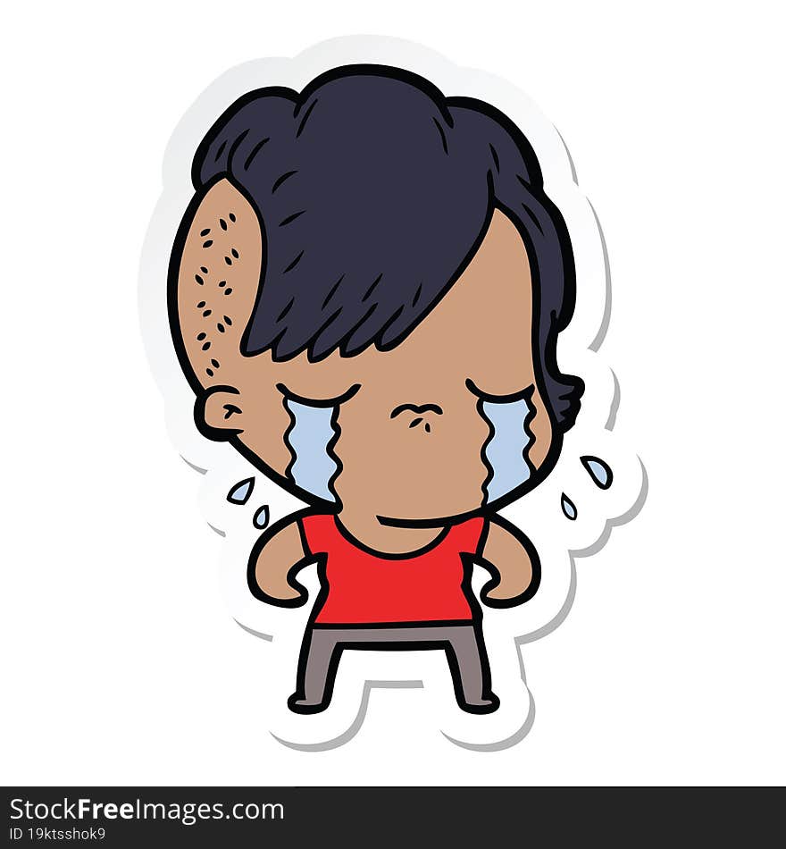 sticker of a cartoon crying girl