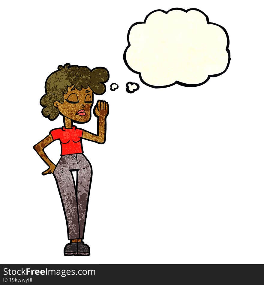 cartoon woman ignoring with thought bubble