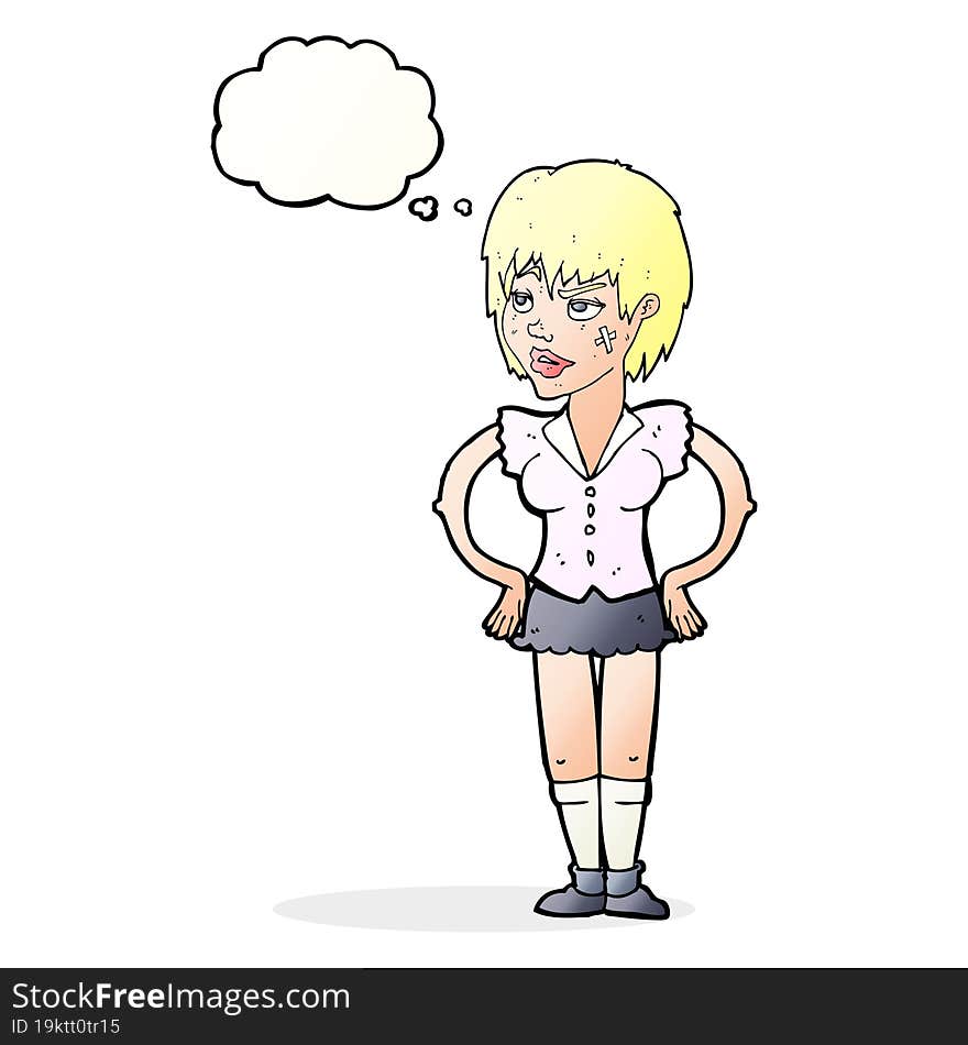 cartoon tough woman with hands on hips with thought bubble