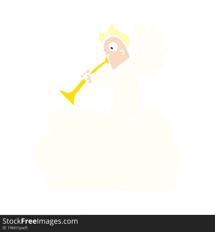 cartoon doodle angel on cloud with trumpet