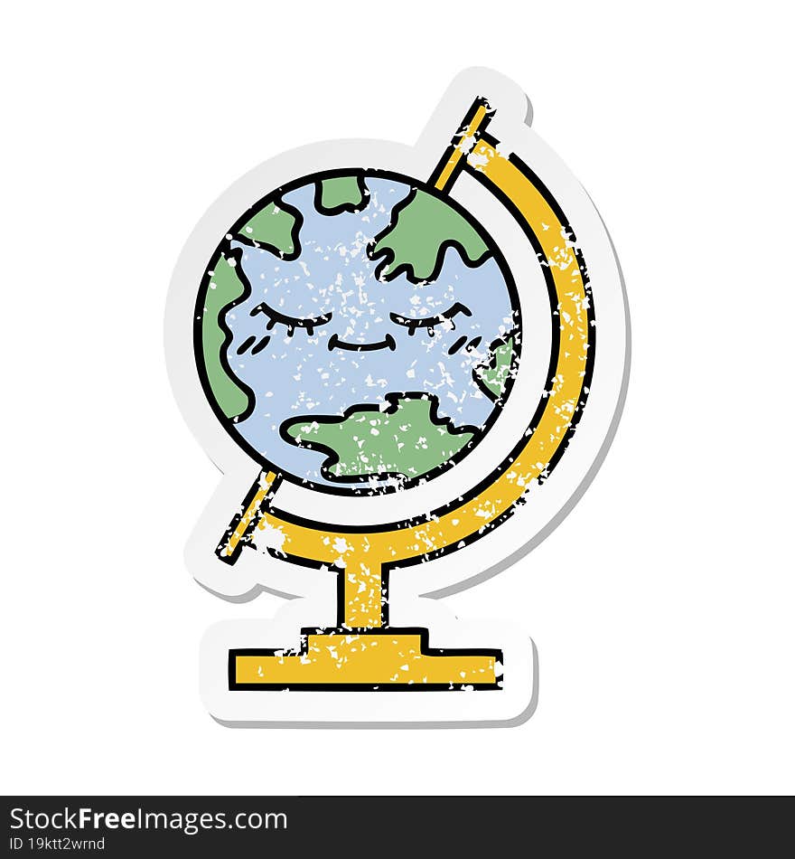 distressed sticker of a cute cartoon globe of the world