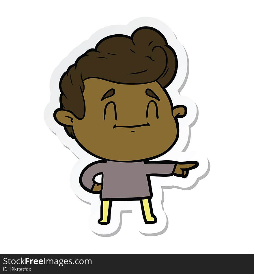 Sticker Of A Happy Cartoon Man Pointing