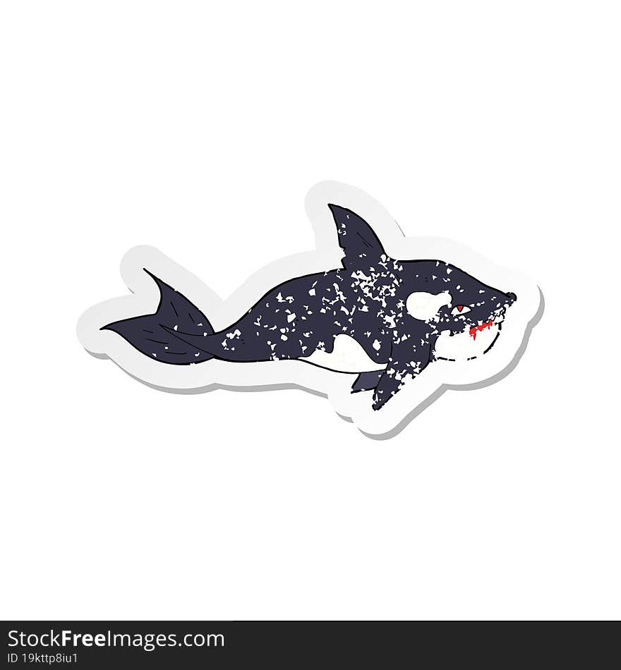 retro distressed sticker of a cartoon killer whale