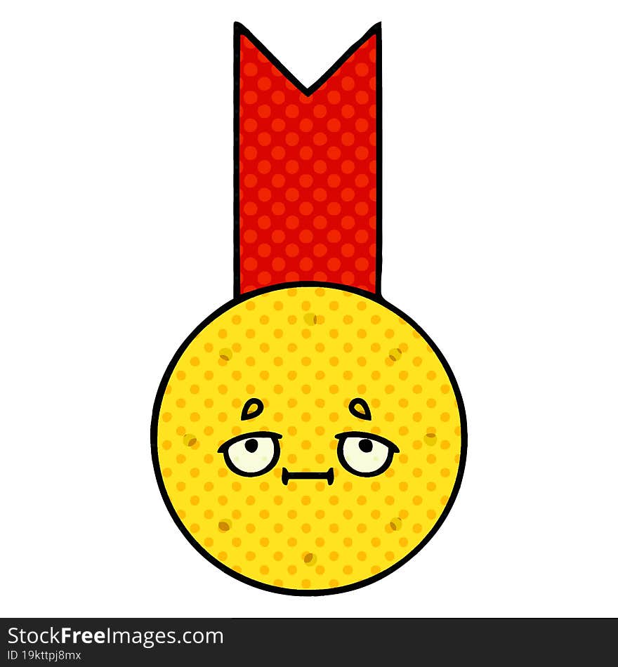 comic book style cartoon of a gold medal