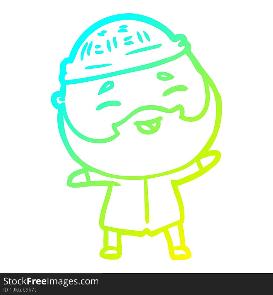 cold gradient line drawing cartoon happy bearded man