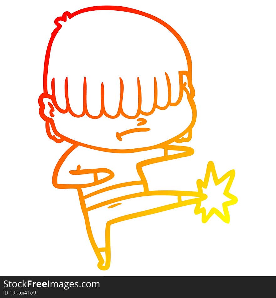 Warm Gradient Line Drawing Cartoon Boy With Untidy Hair