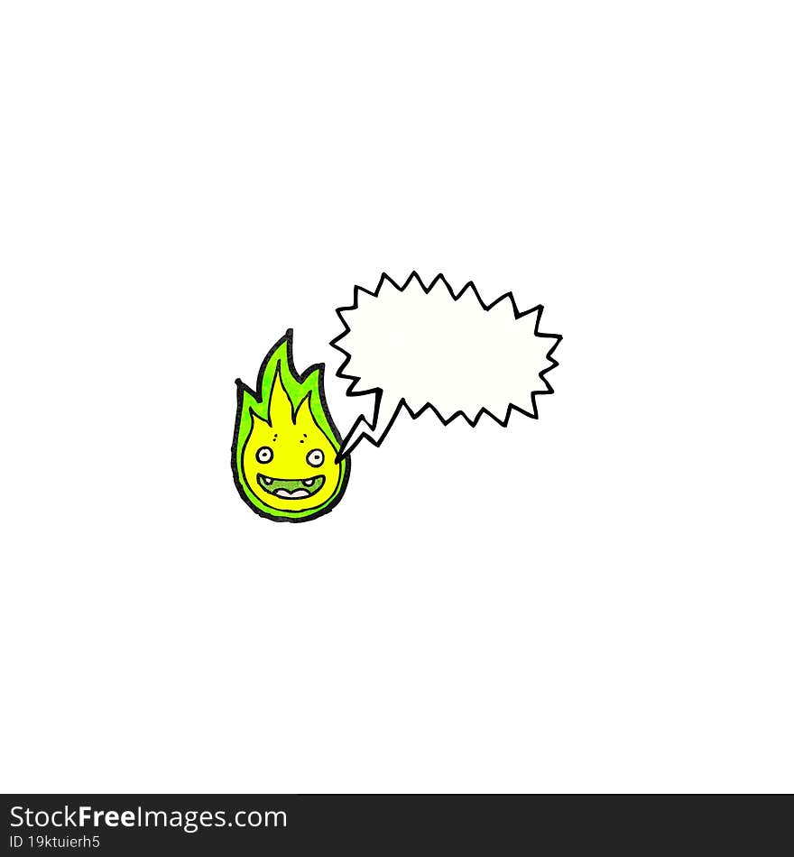 Cartoon Green Fire Creature With Speech Bubble