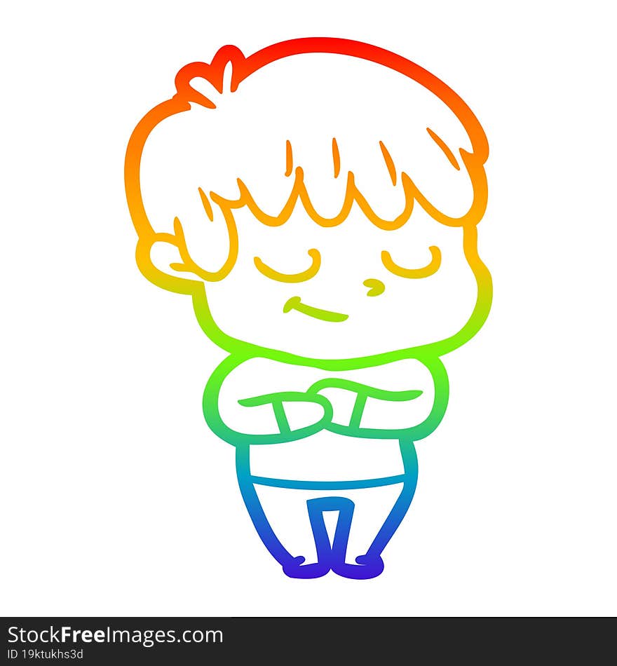 rainbow gradient line drawing of a happy cartoon boy