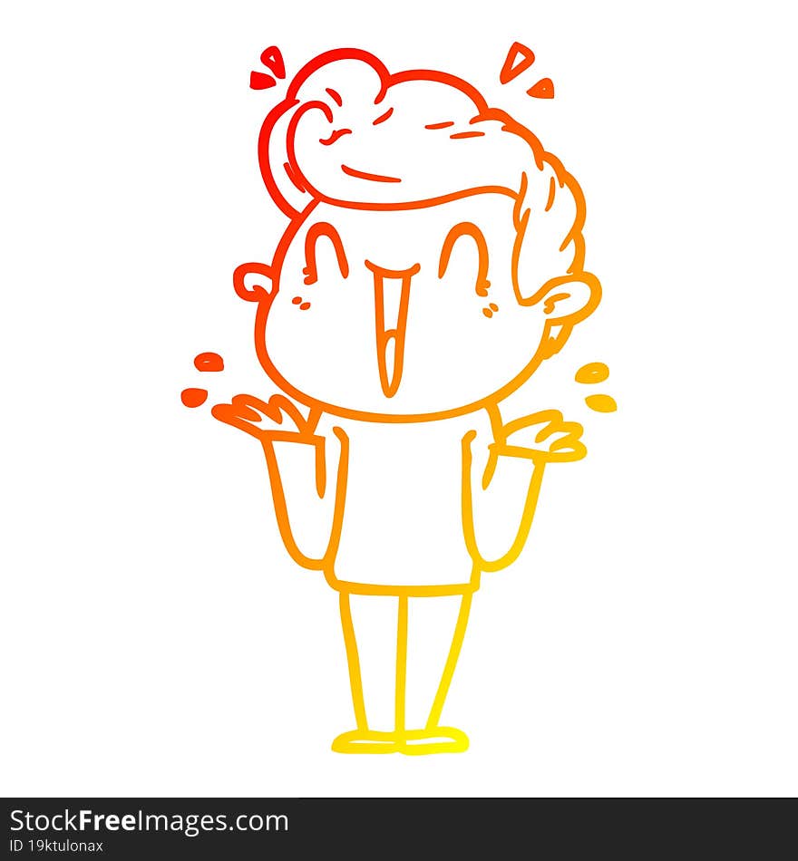 warm gradient line drawing of a cartoon excited man