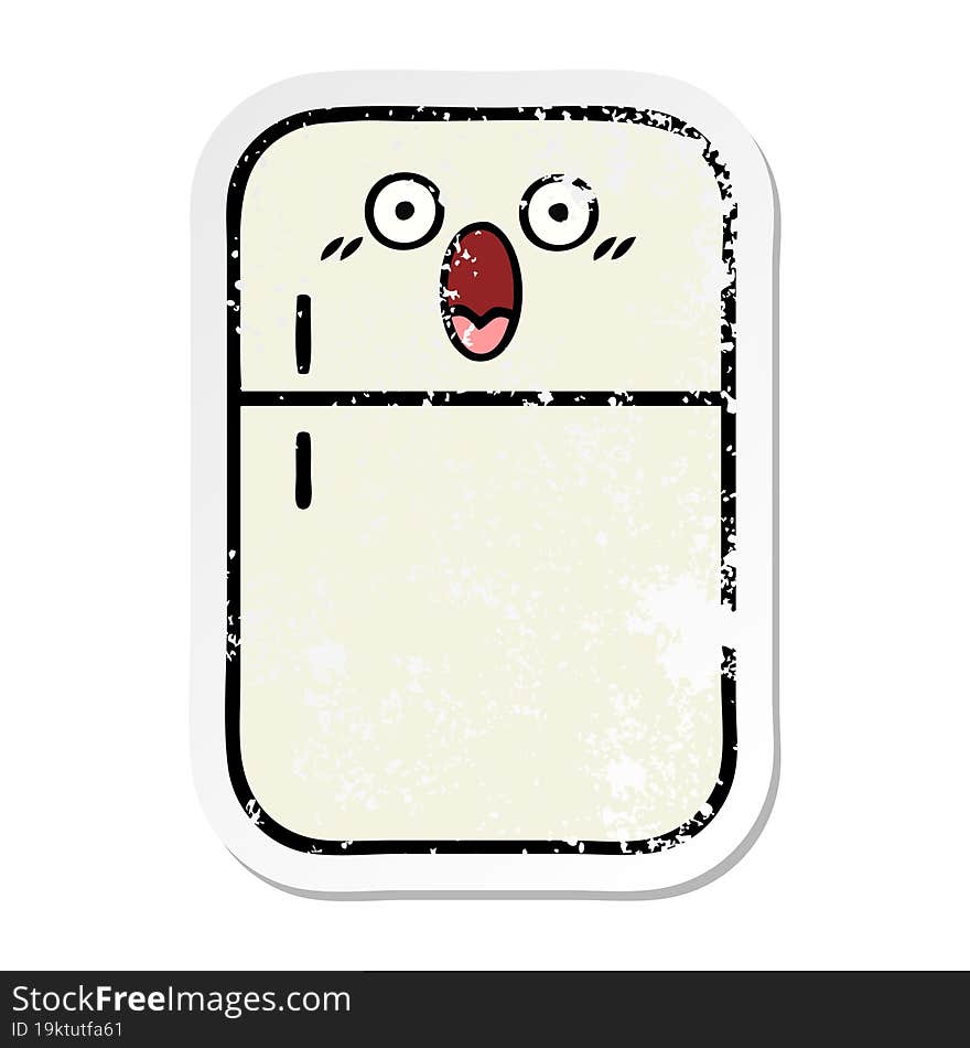 distressed sticker of a cute cartoon fridge freezer