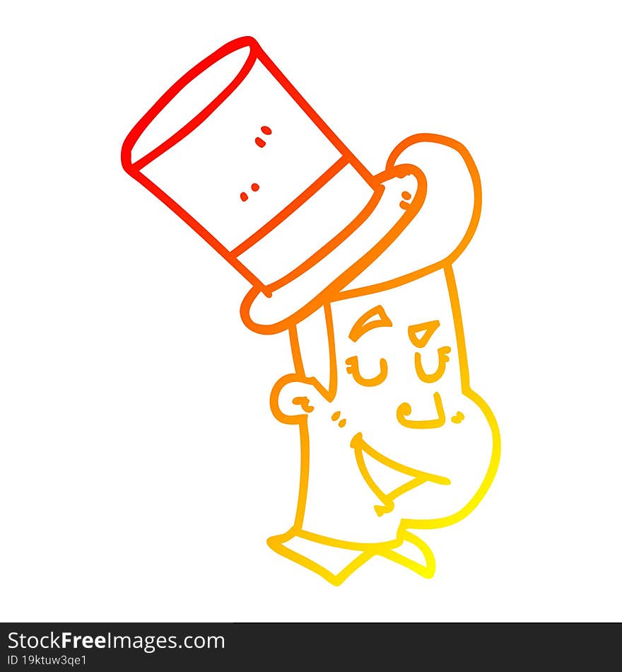 warm gradient line drawing cartoon man wearing top hat