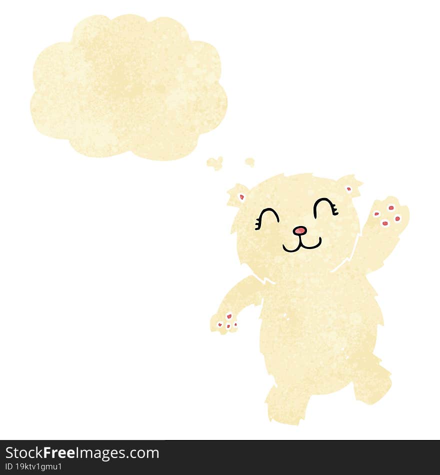 cartoon waving polar bear with thought bubble