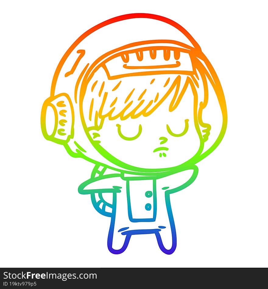 rainbow gradient line drawing of a cartoon astronaut woman