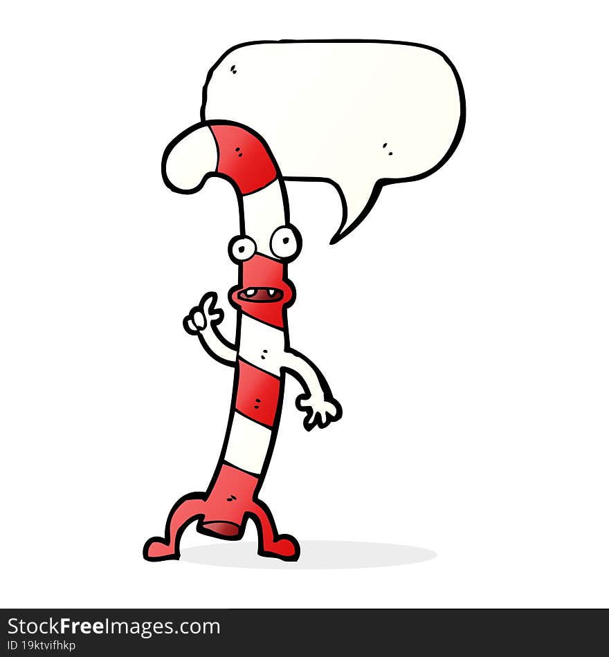 cartoon dancing christmas candy cane with speech bubble