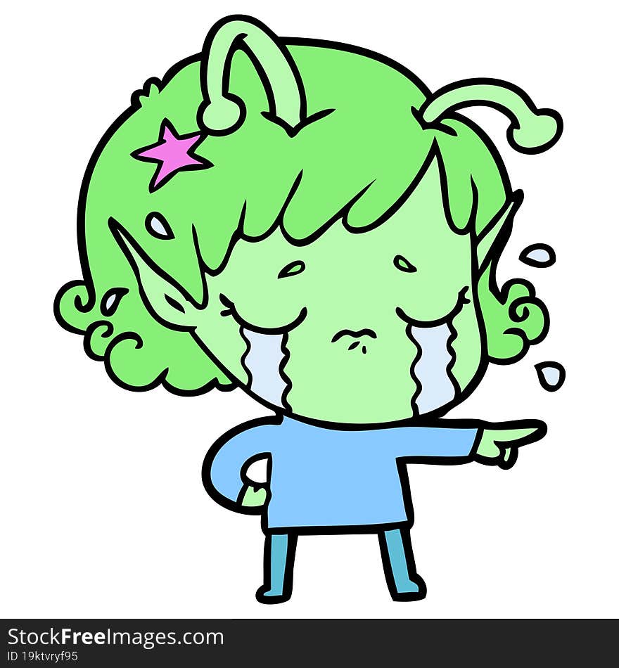 cartoon crying alien girl. cartoon crying alien girl