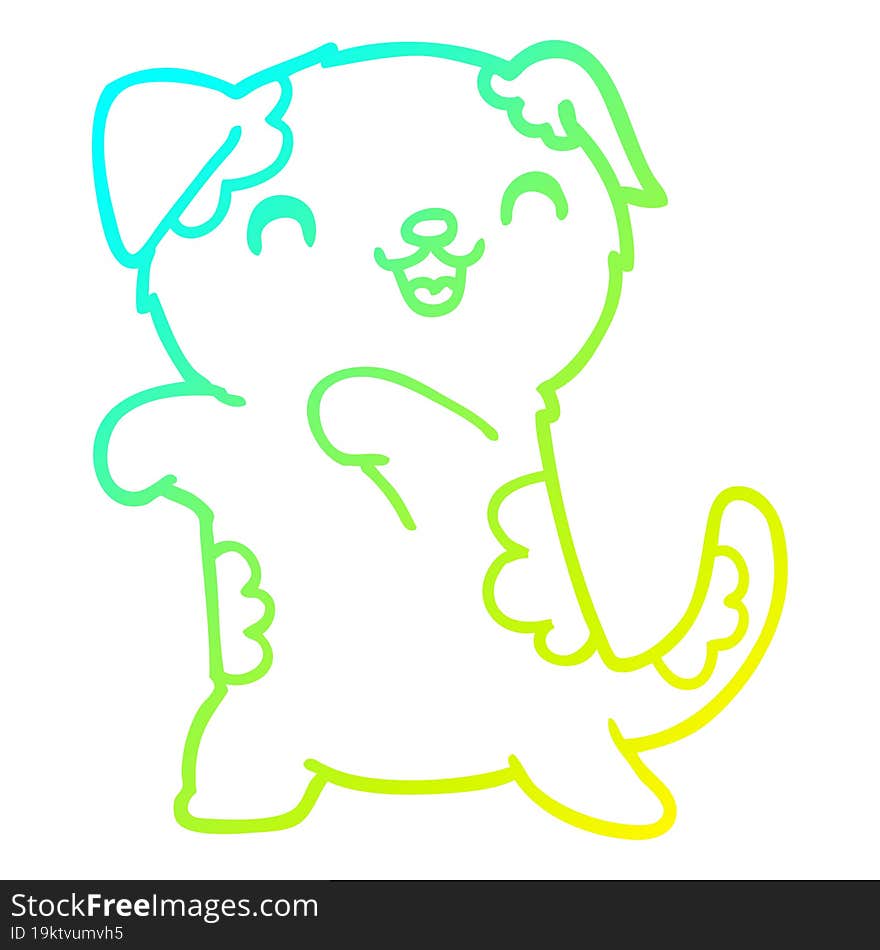 cold gradient line drawing of a cute cartoon puppy