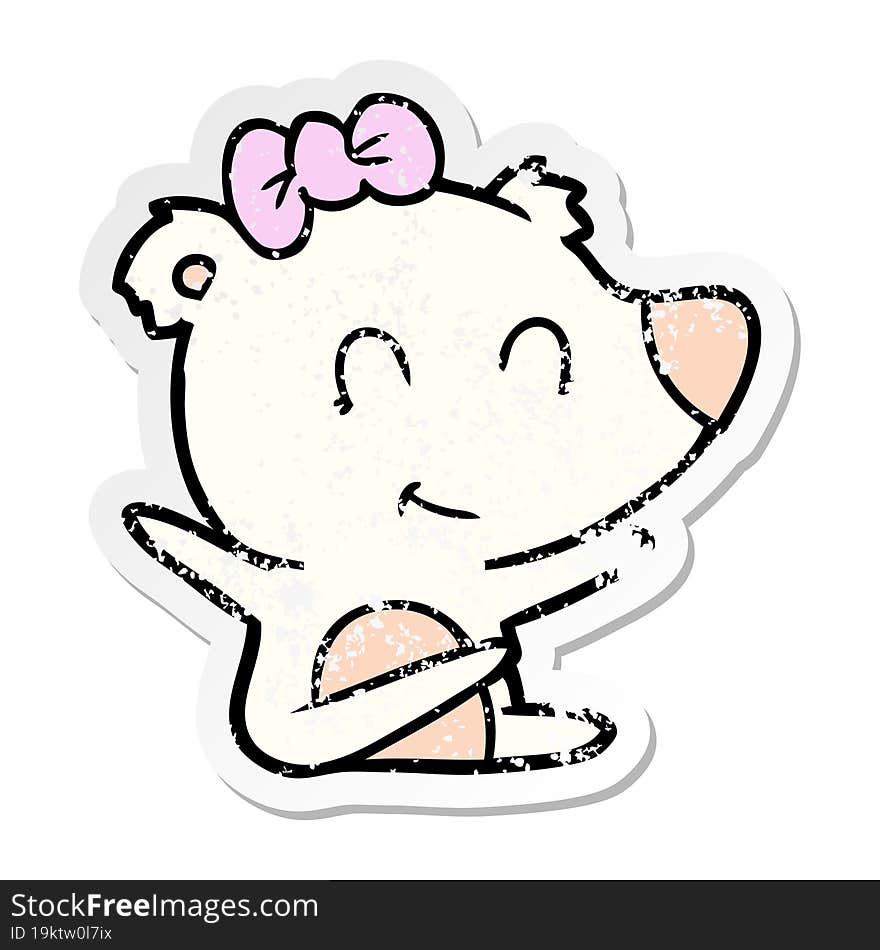 distressed sticker of a female polar bear cartoon