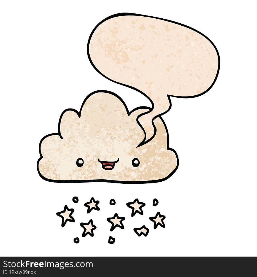 cartoon storm cloud and speech bubble in retro texture style