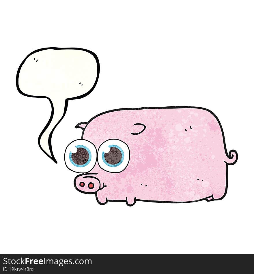 freehand speech bubble textured cartoon piglet with big pretty eyes