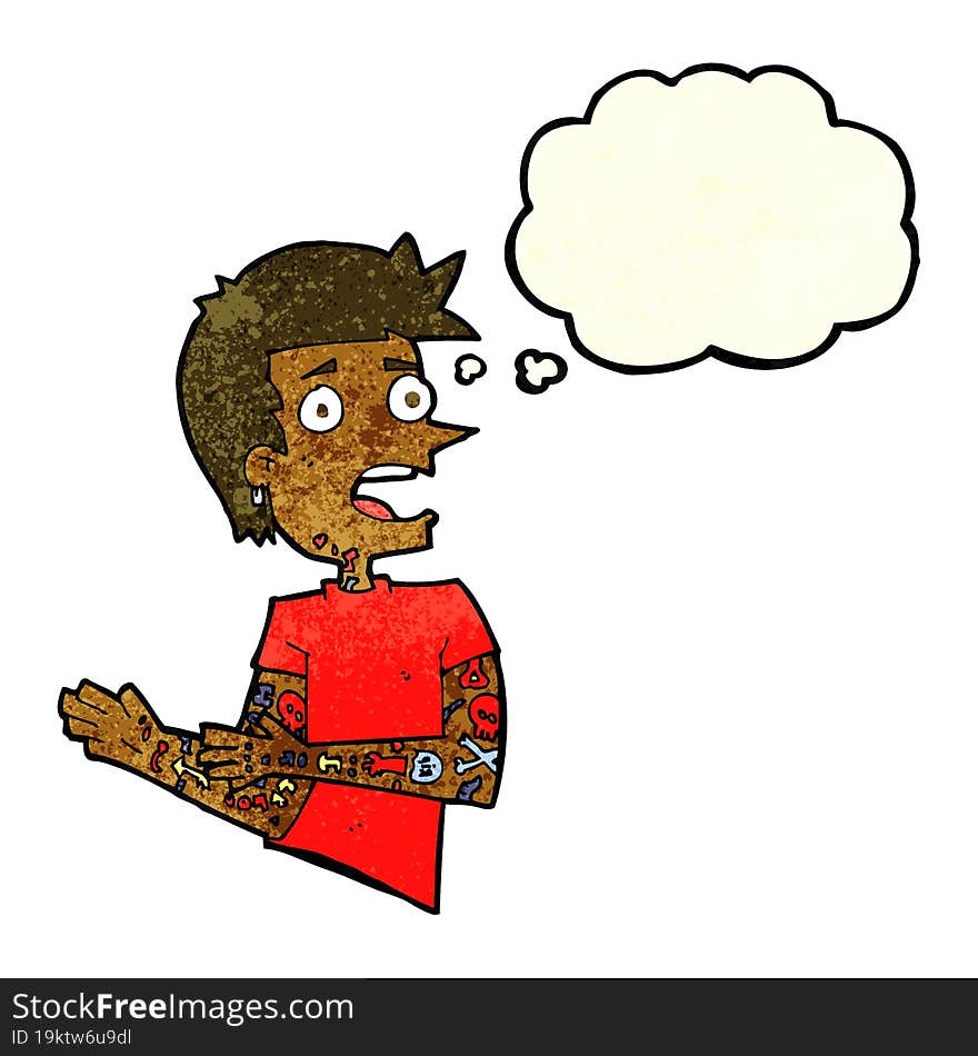 Cartoon Man With Tattoos With Thought Bubble