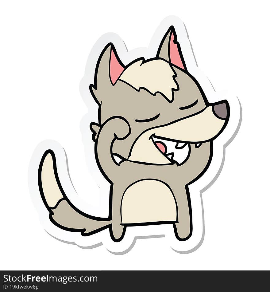 Sticker Of A Cartoon Wolf Laughing