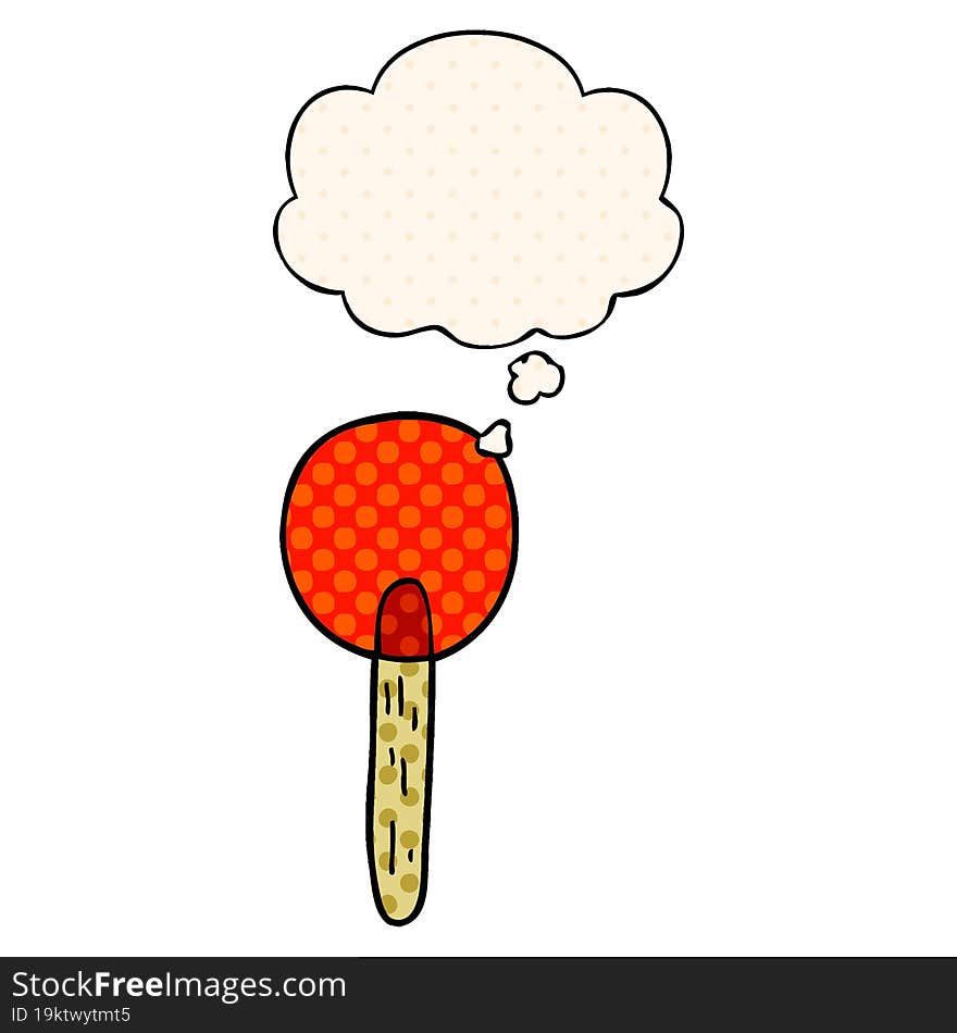 Cartoon Candy Lollipop And Thought Bubble In Comic Book Style