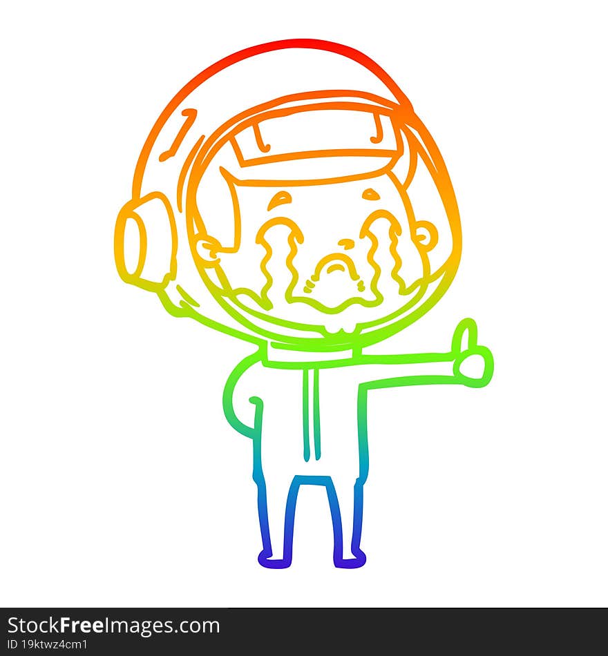 rainbow gradient line drawing of a cartoon crying astronaut