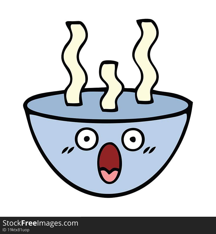 cute cartoon of a bowl of hot soup