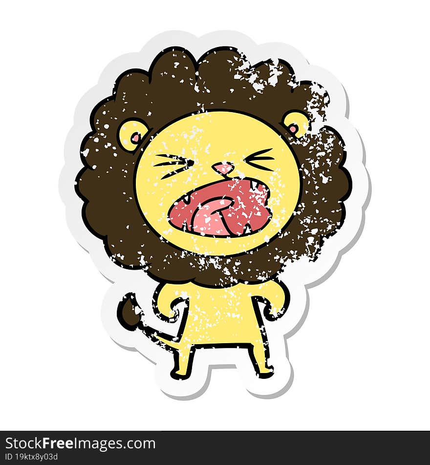 distressed sticker of a cartoon angry lion