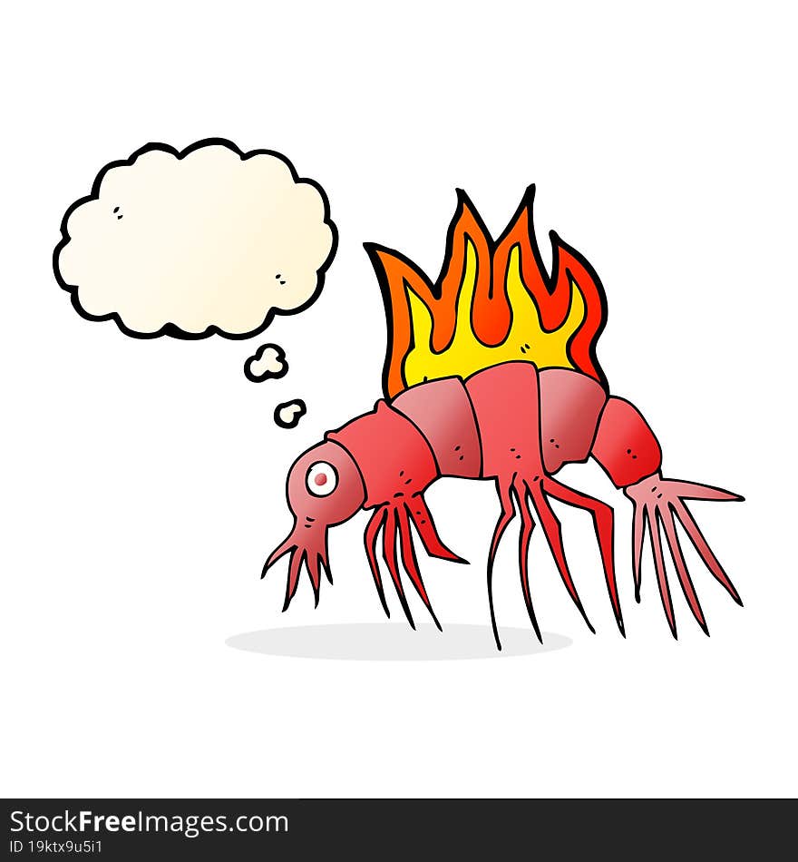 cartoon hot shrimp with thought bubble