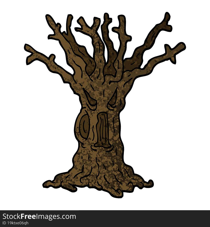 Grunge Textured Illustration Cartoon Spooky Tree